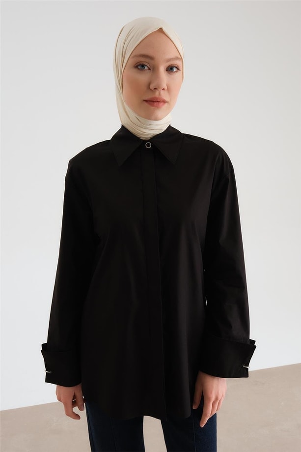 Armine Manşeti Halkalı Oversize Gömlek 24Y3520 Siyah