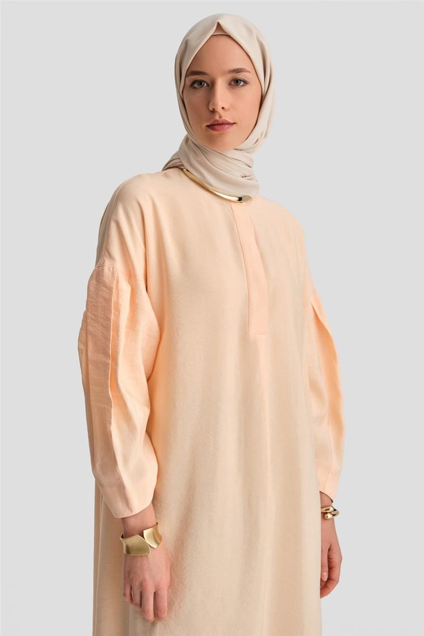 Armine Kolu Pileli Tunik 24K4026 Şeftali