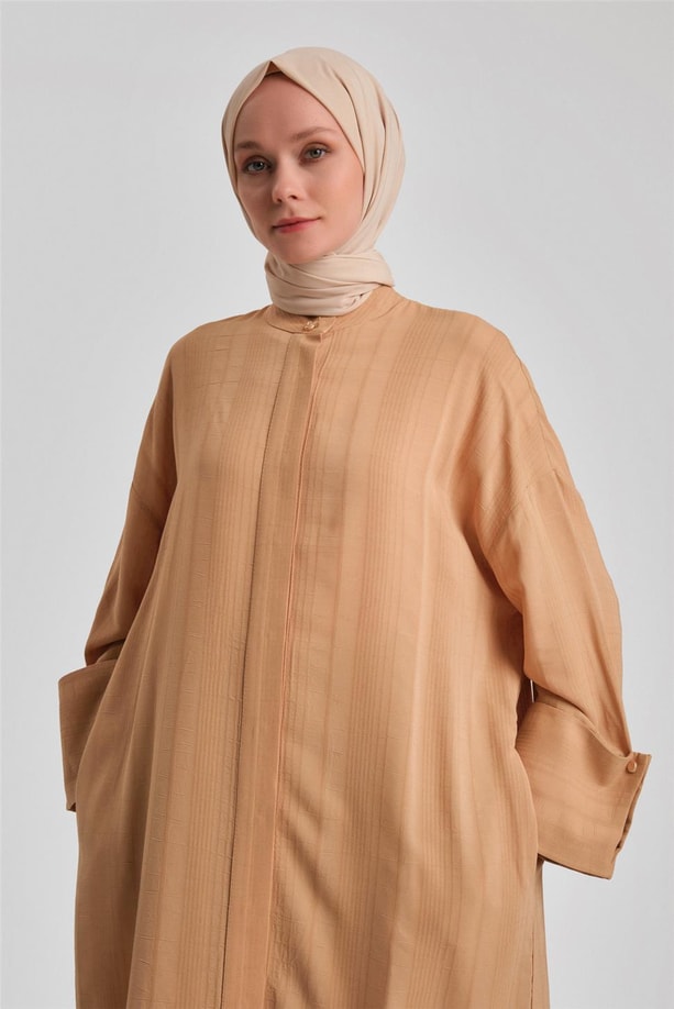 Armine Çizgi Efektli Tunik Elbise 24Y4104 Camel