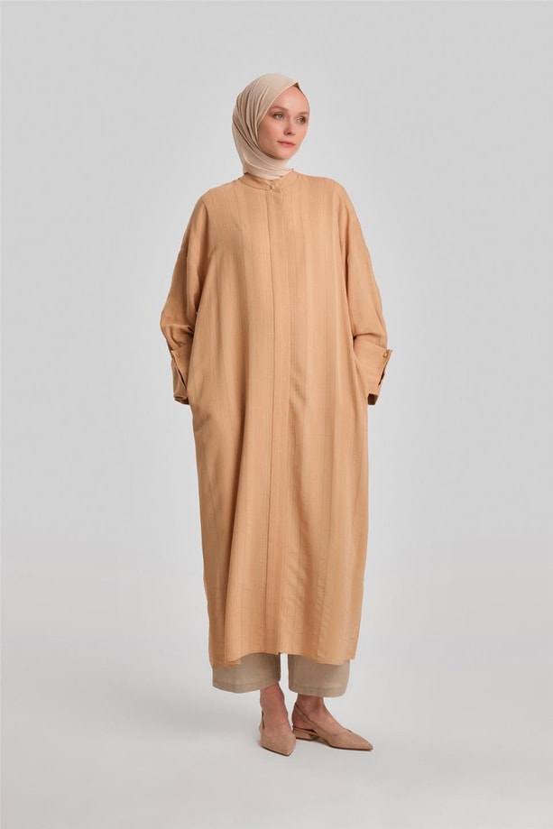 Armine Çizgi Efektli Tunik Elbise 24Y4104 Camel