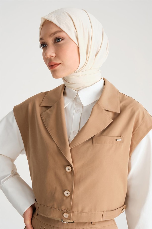 Armine Daralabilen Kısa Yelek 24Y4901 Camel