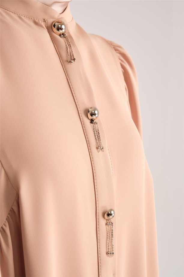 Armine Altın Aksesuarlı Oversize Abaya 24Y5501 Bisküvi