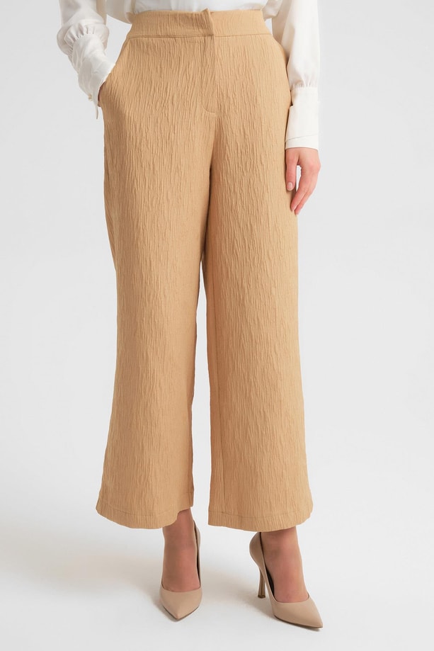 Armine Dokulu Kumaştan Kimono Takım 24Y6812 Camel