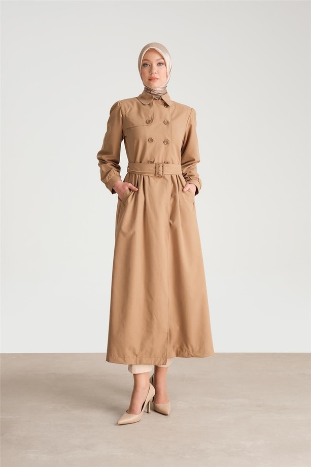 Armine Seyyar Yakalı Elbise Görünümlü Pardesü 24Y8711 Camel