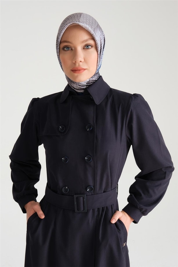 Armine Seyyar Yakalı Elbise Görünümlü Pardesü 24Y8711 Lacivert