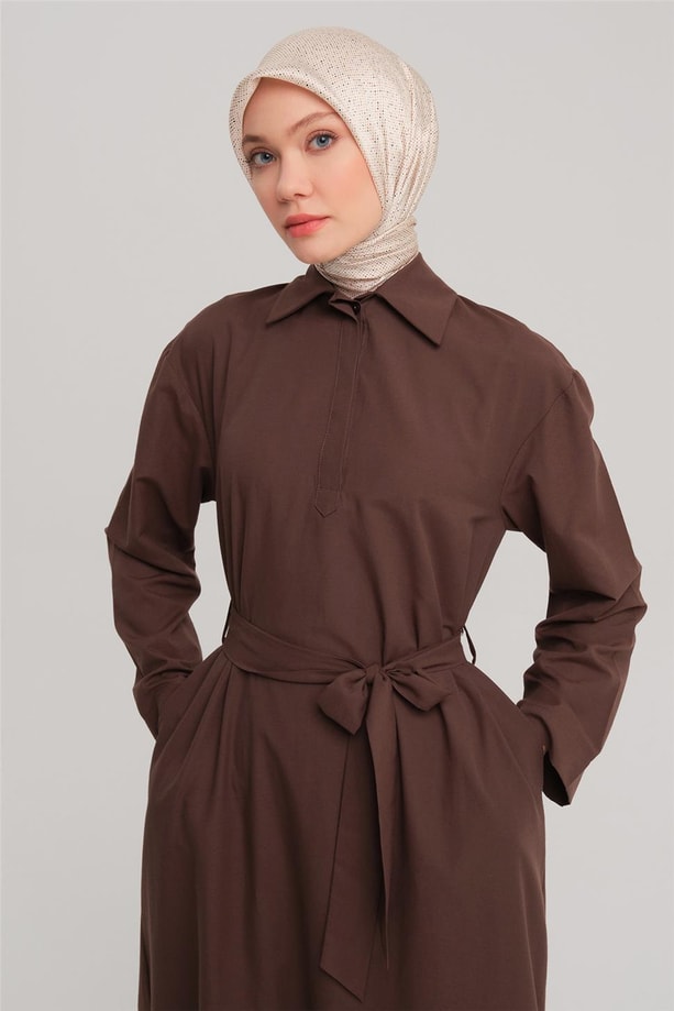 Armine Polo Yaka Basic Pamuk Elbise 24Y9822 Acı Kahve