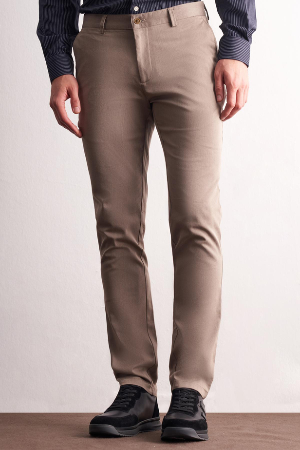 - Koyu Bej Yan Cep Düz Paça Pamuklu Slim Fit Chino Casual Pantolon 1003255165