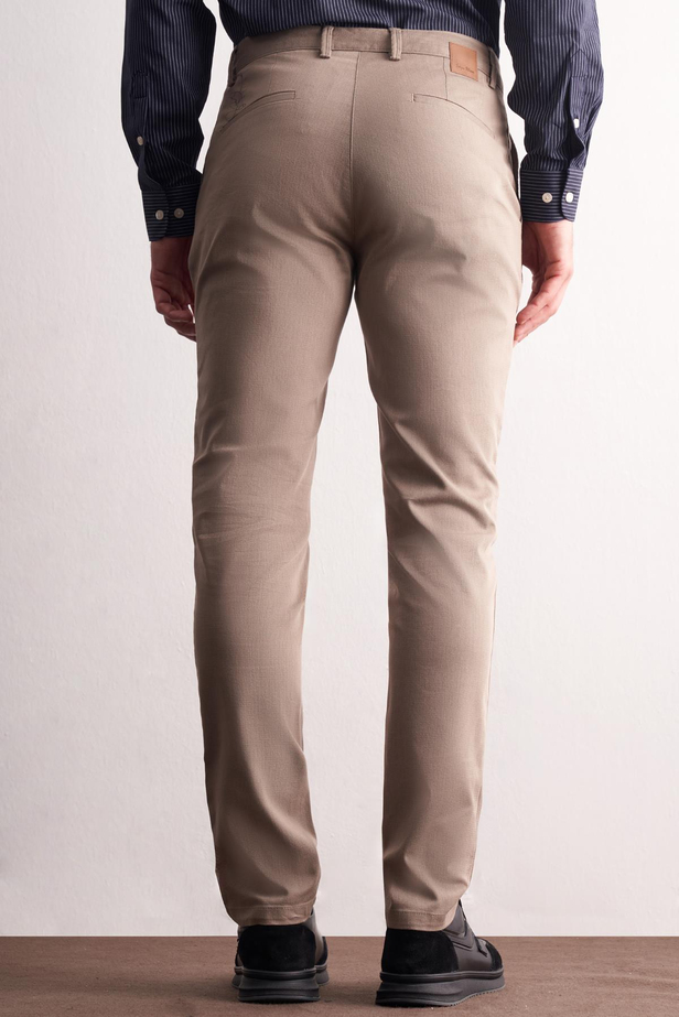 - Koyu Bej Yan Cep Düz Paça Pamuklu Slim Fit Chino Casual Pantolon 1003255165