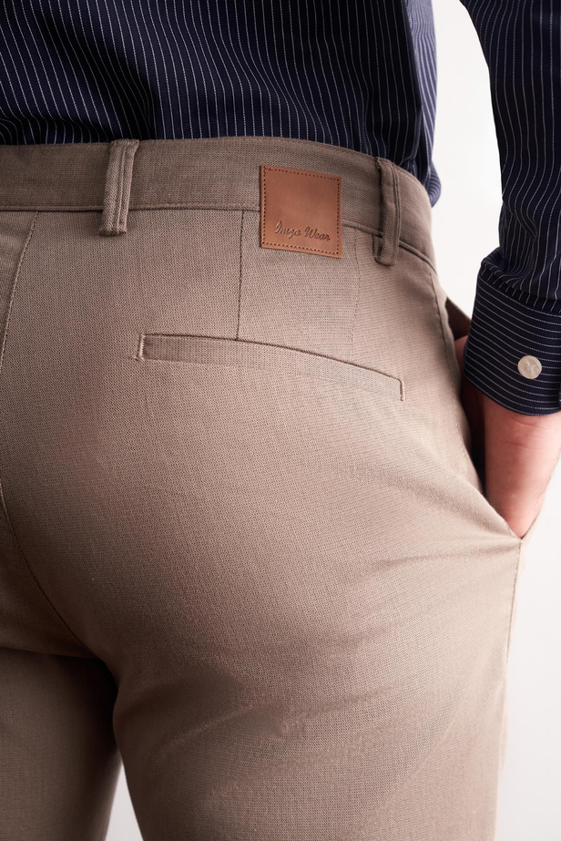 - Koyu Bej Yan Cep Düz Paça Pamuklu Slim Fit Chino Casual Pantolon 1003255165