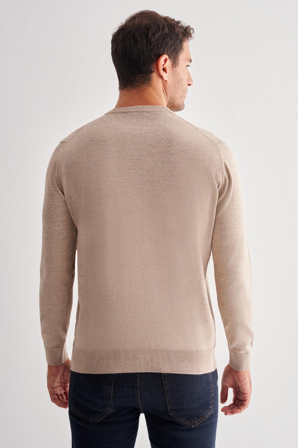 Açık Bej Bisiklet Yaka Uzun Kol Cepsiz Comfort Fit Classic Yünlü Triko Kazak 1012255207