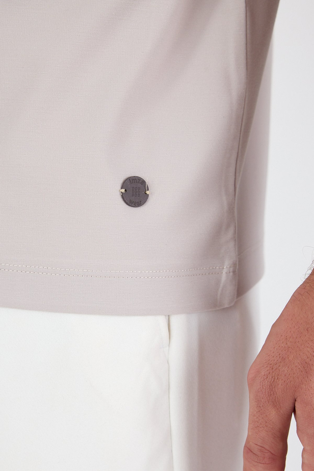 Açık Bej Kısa Kol Bisiklet Yaka Cepsiz Pamuklu Casual Slim Fit Tişört 1011250165