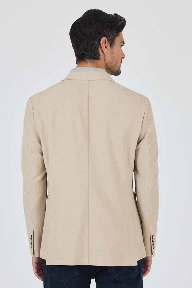 Açık Bej Mono Yaka Düz 2 Düğme Casual Esnek Slim Fit Ceket 1002250123
