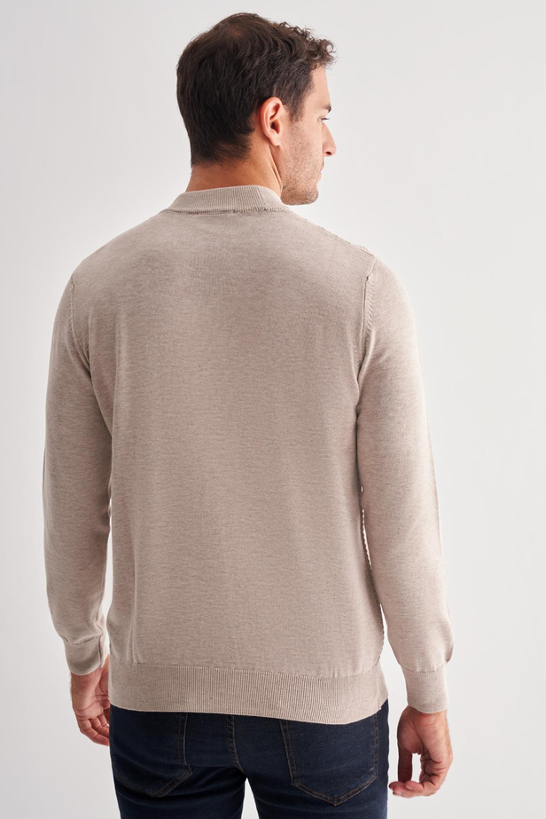 Açık Bej Yarım Balıkçı Yaka Uzun Kol Cepsiz Comfort Fit Classic Pamuklu Triko Kazak 1012255208