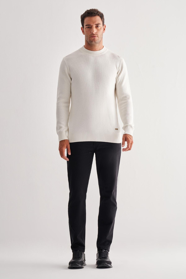 Açık Krem Yarım Balıkçı Yaka Uzun Kol Cepsiz Comfort Fit Casual Pamuklu Triko Kazak 1012255203