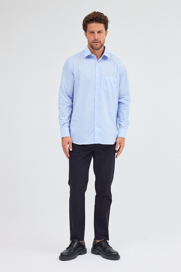 Açık Mavi Sert Yaka Uzun Kol Easy To Iron Comfort Fit Pamuklu Gömlek 1004255300