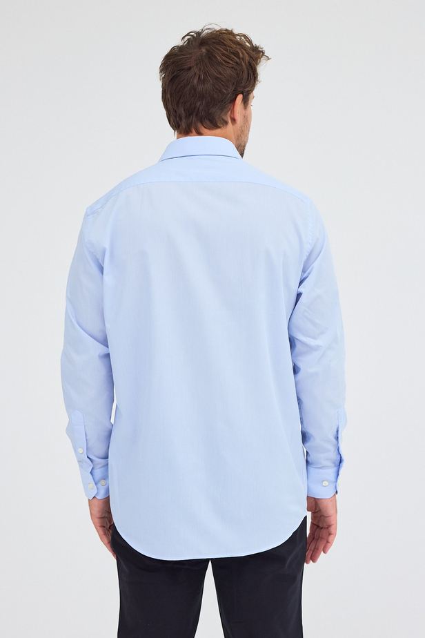 Açık Mavi Sert Yaka Uzun Kol Easy To Iron Comfort Fit Pamuklu Gömlek 1004255300