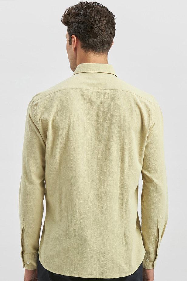 Açık Yeşil Uzun Kollu Gofreli Biyeli %100 Pamuk Casual Slim Fit Dar Kesim Gömlek 1004240247