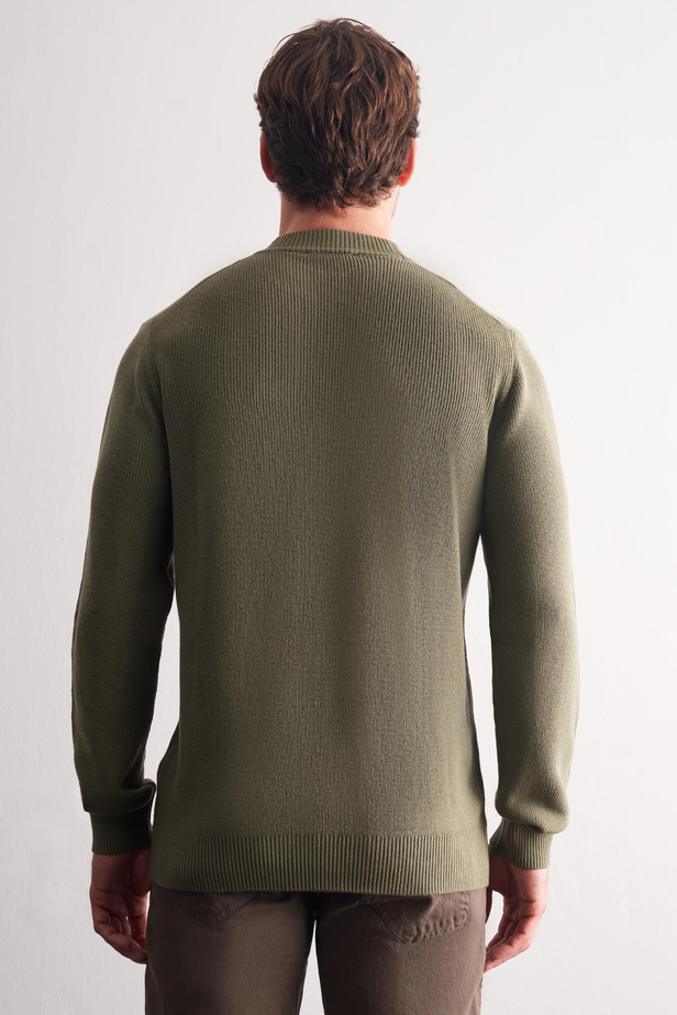 Açık Yeşil Yarım Balıkçı Yaka Uzun Kol Cepsiz Comfort Fit Casual Pamuklu Triko Kazak 1012255203