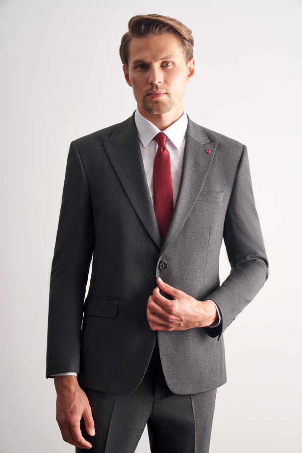Antrasit Kırlangıç Yaka Tam Astar 6 Drop Slim Fit Takım Elbise 1001255162