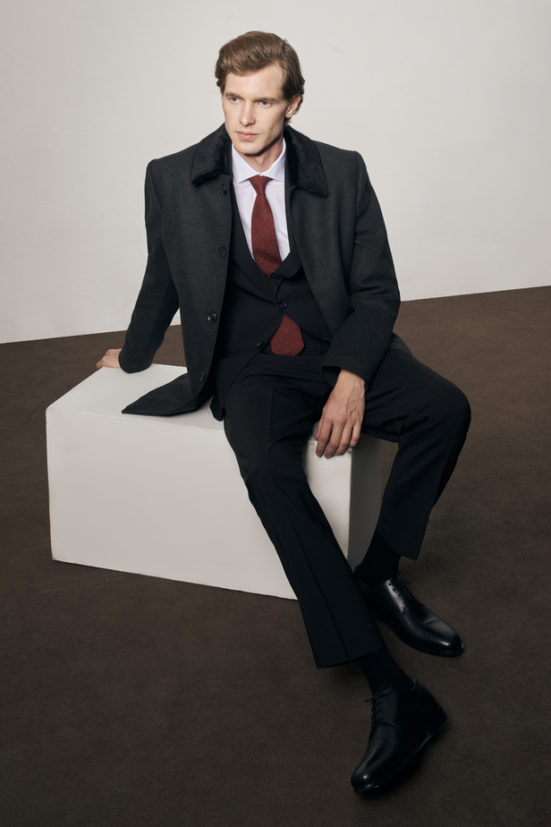 Antrasit Kürklü Yaka Classic Comfort Fit Esnek Kaban 1008255163