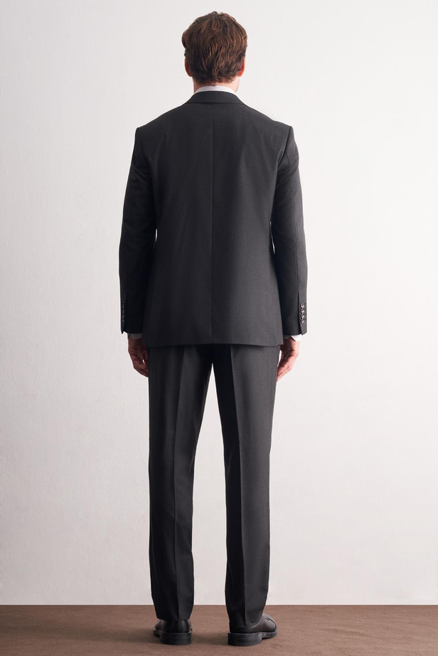 Antrasit Mono Yaka Kendinden Çizgili Desen Esnek 4 Drop Comfort Fit Classic Takım Elbise 1001255159