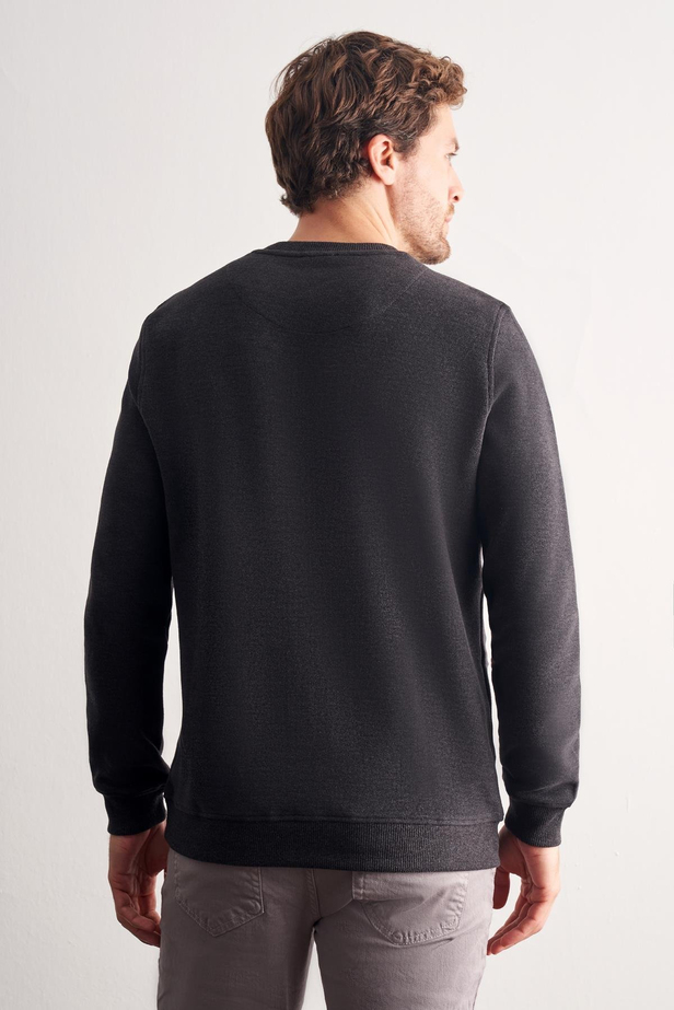 Antrasit Uzun Kol Bisiklet Yaka Düz Pamuklu Comfort Fit Sweatshirt 1013255150