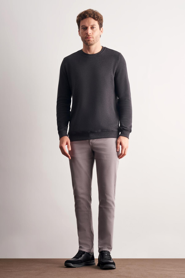 Antrasit Uzun Kol Bisiklet Yaka Düz Pamuklu Comfort Fit Sweatshirt 1013255150