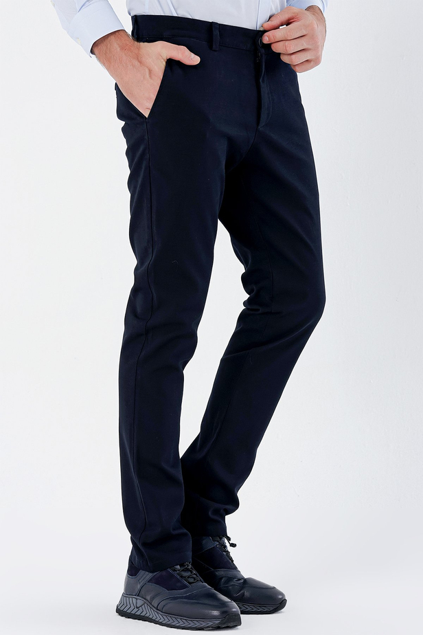 Armürlü %100 Pamuk Yan Cepli Slim Fit Dar Kesim Casual Pantolon 1003235117 Koyu Lacivert