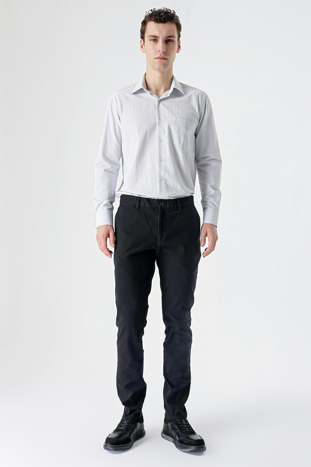 Armürlü %100 Pamuk Yan Cepli Slim Fit Dar Kesim Casual Pantolon 1003235117 Siyah