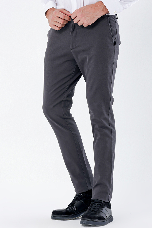 Armürlü %100 Pamuk Yan Cepli Slim Fit Dar Kesim Casual Pantolon 1003235117 Koyu Antrasit