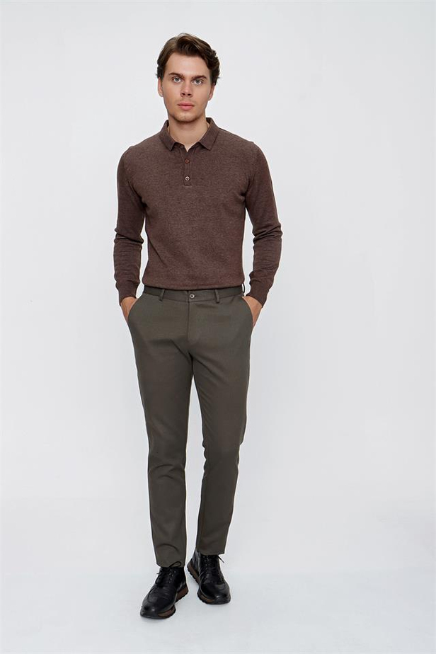 Armürlü Pamuklu Likralı Yan Cepli Slim Fit Dar Kesim Casual Pantolon 1003225163-42
