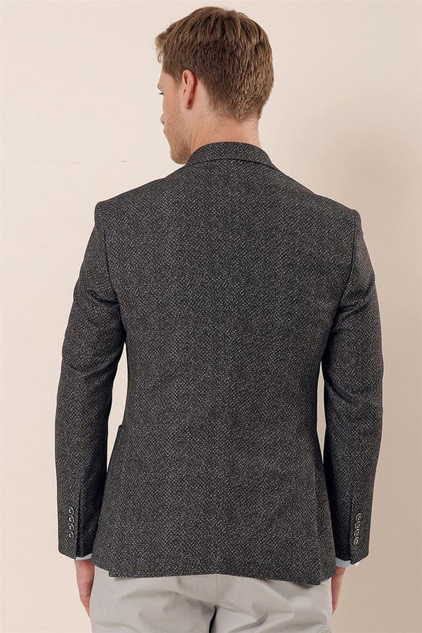 Baskılı Örme Mono Yaka Astarsız Likralı 6 Drop Slim Fit Dar Kesim Casual Ceket 1002230118-48