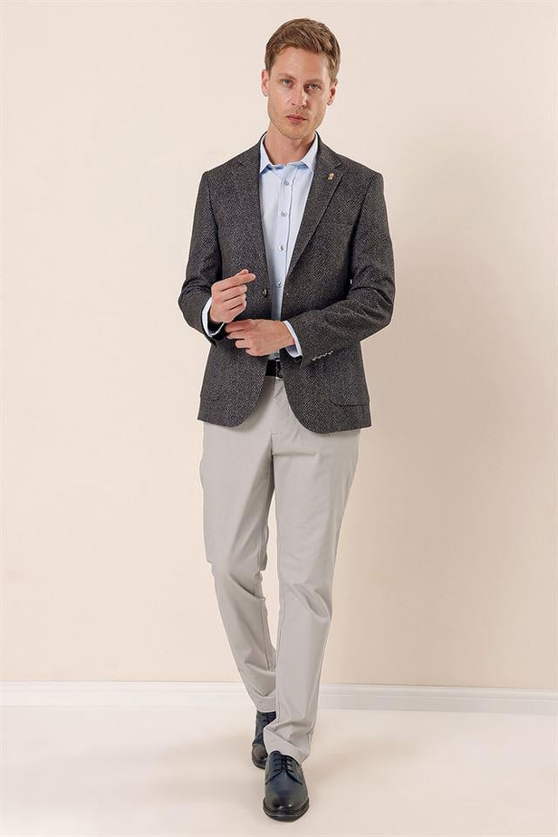 Baskılı Örme Mono Yaka Astarsız Likralı 6 Drop Slim Fit Dar Kesim Casual Ceket 1002230118-48