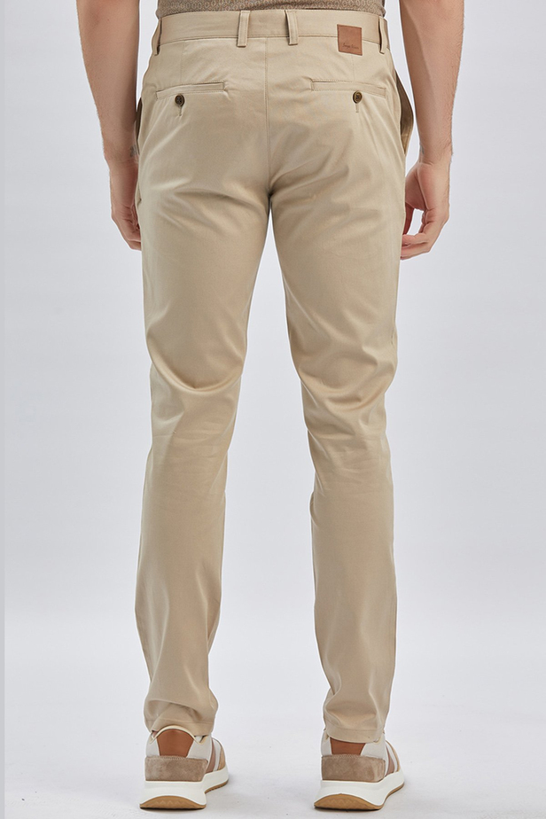 Bej Armürlü Pamuklu Likralı Yan Cepli Slim Fit Dar Kesim Casual Pantolon 1003240161