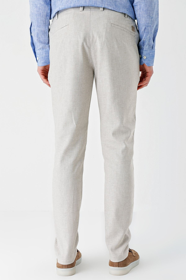 Bej Desenli Keten Karışımlı Yan Cepli Lastikli Comfort Rahat Kesim Casual Pantolon 1003240159