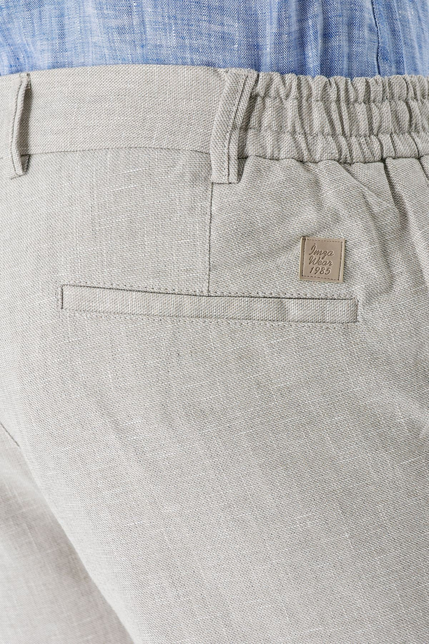 Bej Desenli Keten Karışımlı Yan Cepli Lastikli Comfort Rahat Kesim Casual Pantolon 1003240159