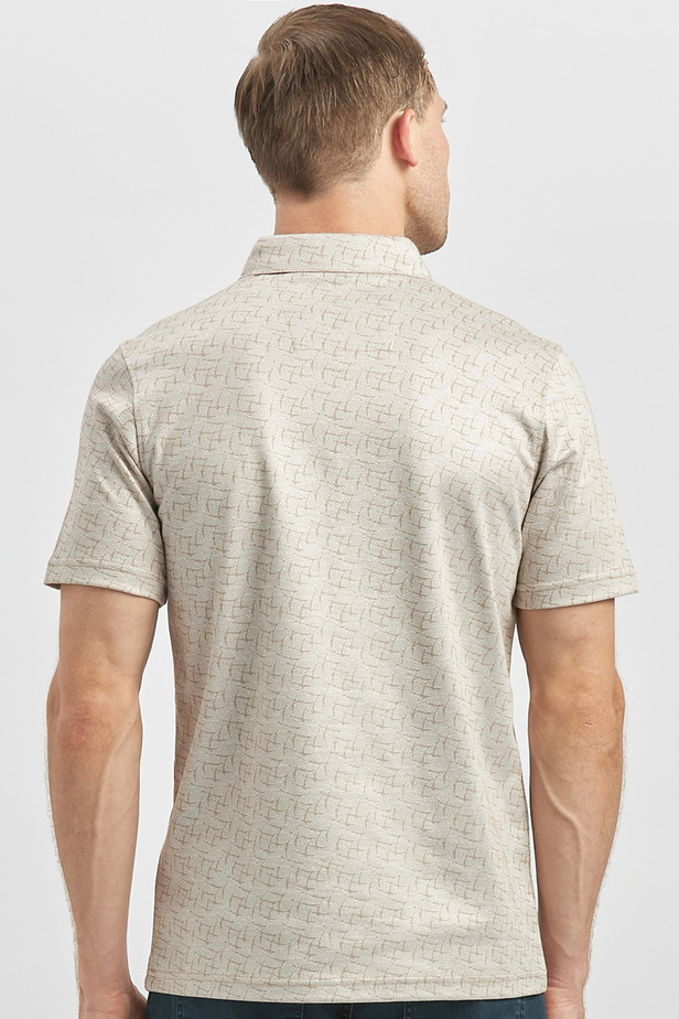 Bej Desenli Merserize Polo Yaka Pamuklu Casual Slim Fit Dar Kesim Tişört 1011240159