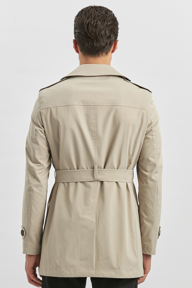 Bej Gabardin Mono Yaka Düz Tek Yırtmaç Tam Astar Slim Fit Classic Kaban 1008245105