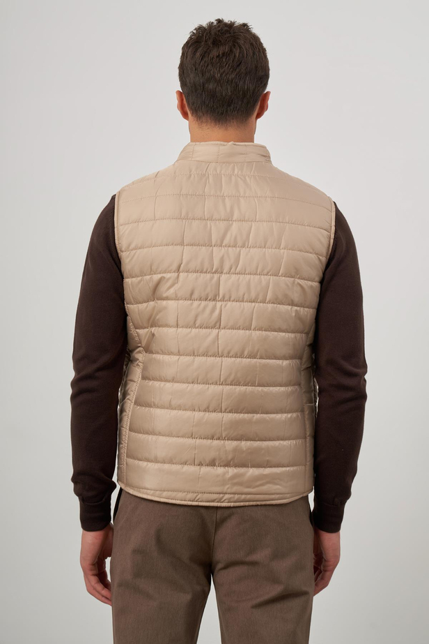 Bej Kapitone Dik Yaka Düz Garnisiz-Biyesiz Slim Fit Yelek 1009245150