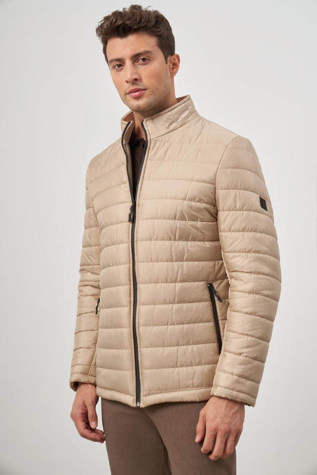 Bej Kapitone Hakim Yaka Düz Yırtmaçsız Tam Astar Slim Fit Classic Mont 1007245155