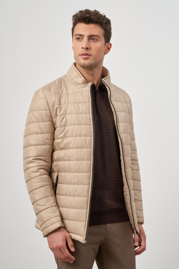 Bej Kapitone Hakim Yaka Düz Yırtmaçsız Tam Astar Slim Fit Classic Mont 1007245155