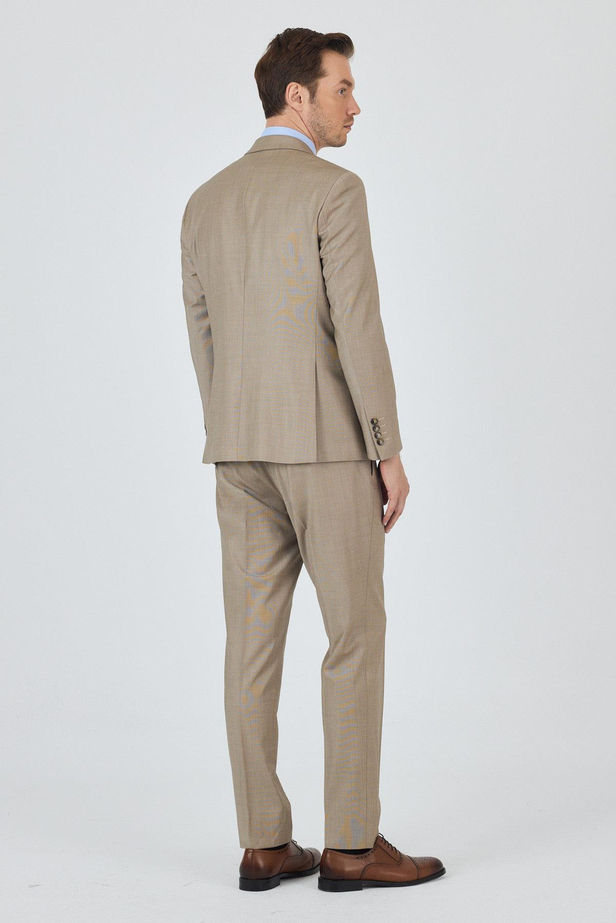 Bej Mono Yaka Düz 2 Düğme Classic Yünlü Slim Fit Takım Elbise 1001250175