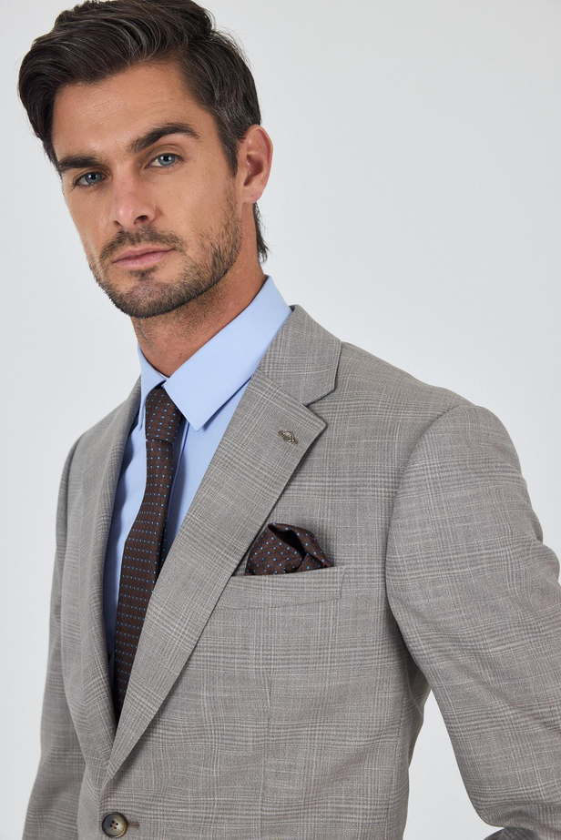 Bej Mono Yaka Esnek 4 Drop Comfort Fit Classic Takım Elbise 1001250159