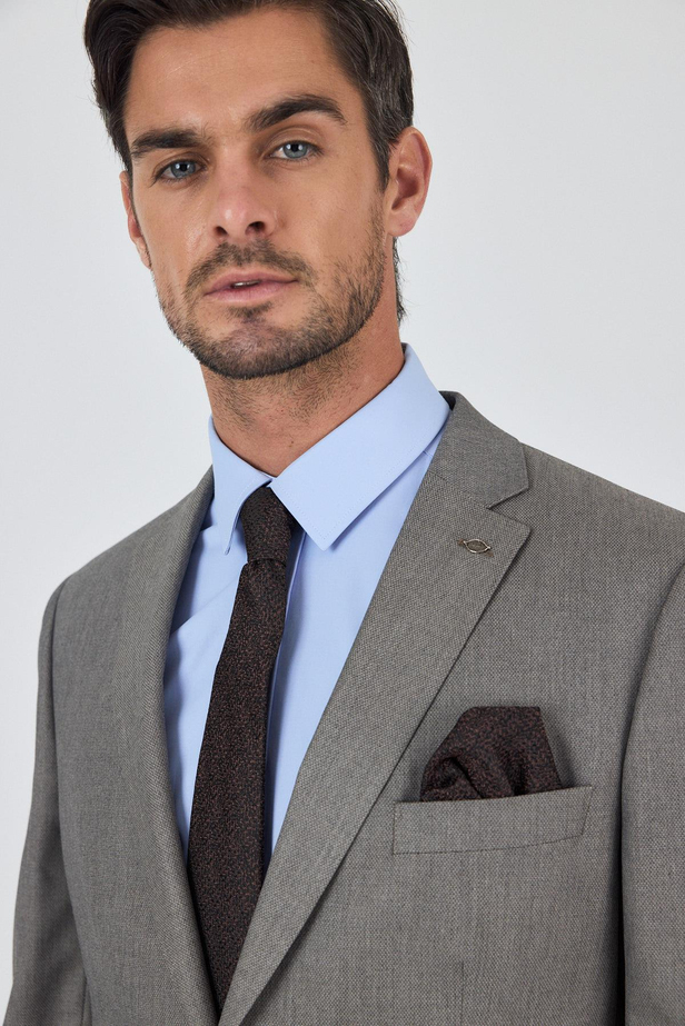 Bej Mono Yaka Esnek 6 Drop Comfort Fit Classic Takım Elbise 1001250152