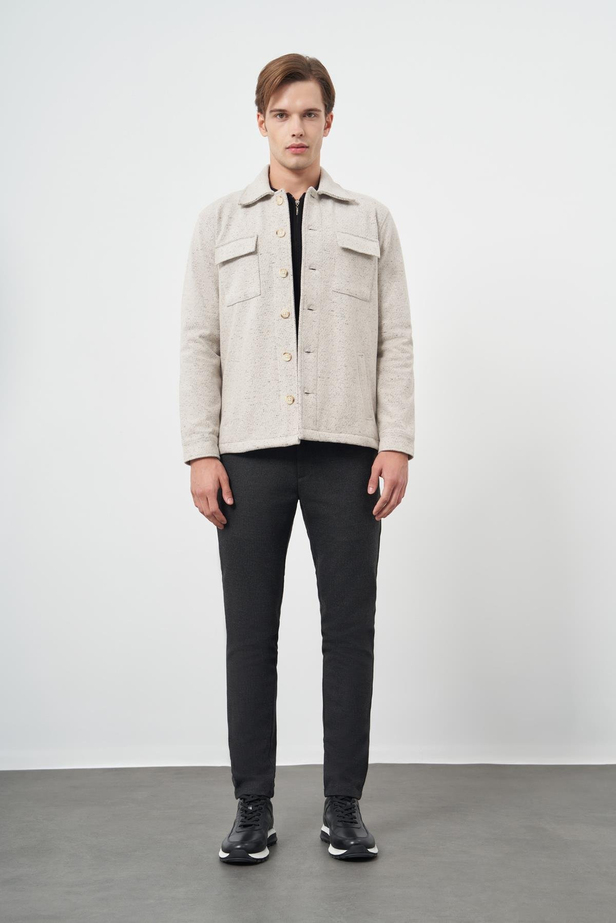 Bej Örme Polo Yaka Jakarlı Desen Yırtmaçsız Astarsız Slim Fit Classic Mont 1007245160