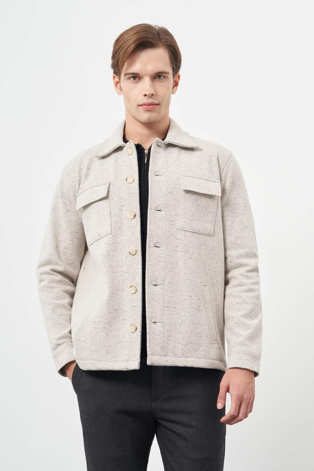 Bej Örme Polo Yaka Jakarlı Desen Yırtmaçsız Astarsız Slim Fit Classic Mont 1007245160