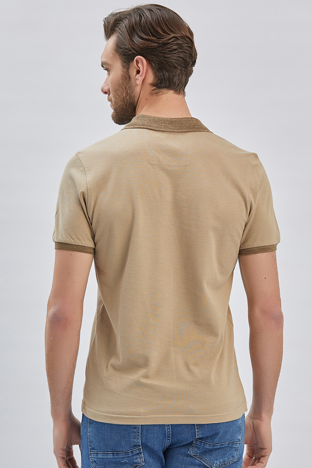 Bej Pike Polo Yaka %100 Pamuk Casual Slim Fit Dar Kesim Tişört 1011240155