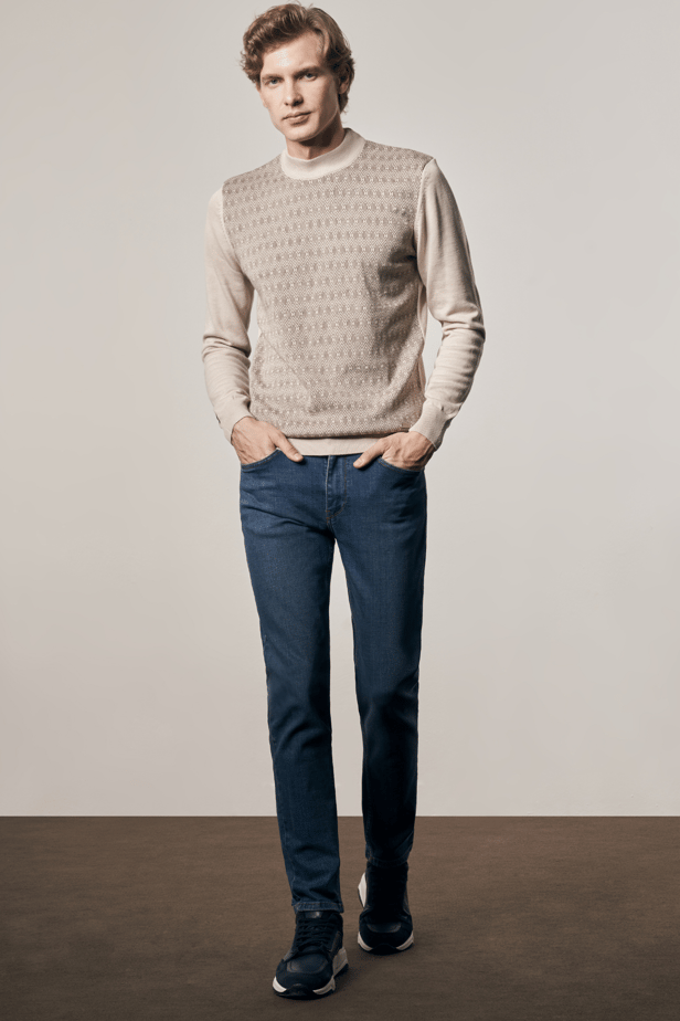 Bej Yarım Balıkçı Yaka Uzun Kol Cepsiz Comfort Fit Pamuklu Triko Kazak 1012255219