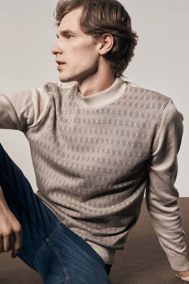 Bej Yarım Balıkçı Yaka Uzun Kol Cepsiz Comfort Fit Pamuklu Triko Kazak 1012255219