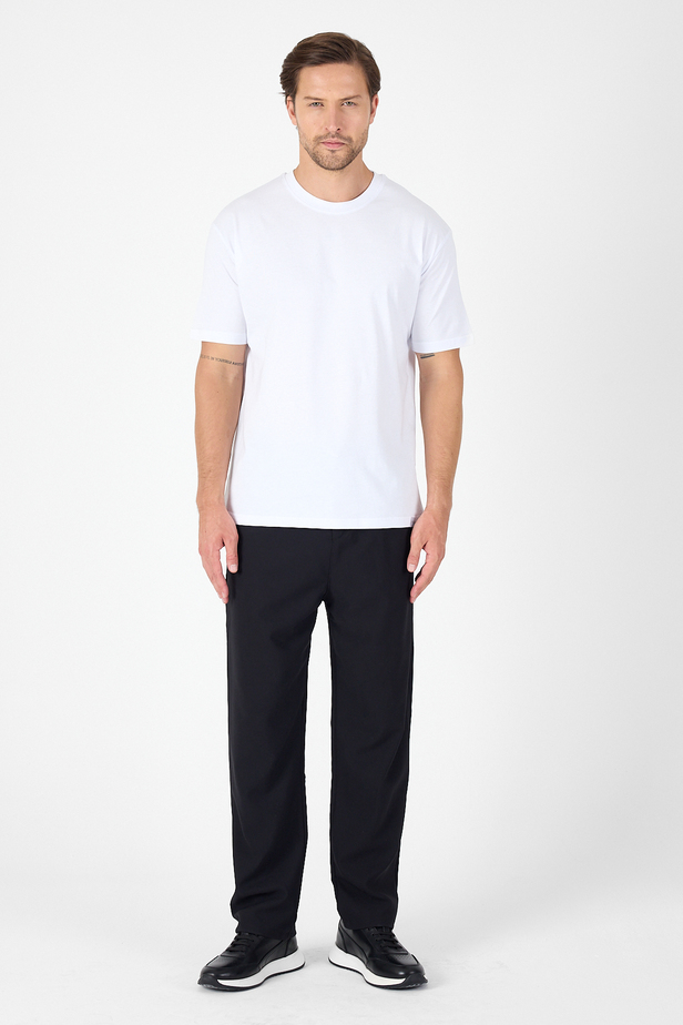 Beyaz Bisiklet Yaka Kısa Kol Slim Fit Pamuklu Tişört 1011250191